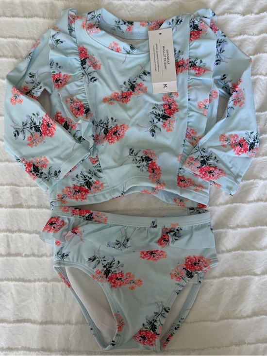 Janie and Jack Other - Janie and Jack Light Blue Floral Ruffle Long-Sleeve Bikini Set